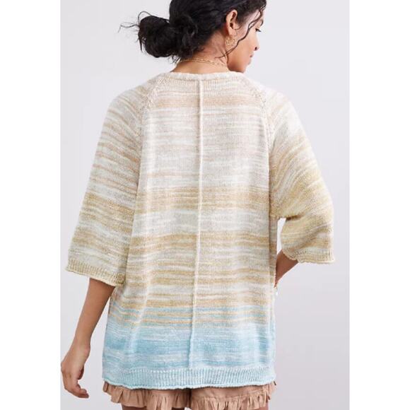 Daily Practice Anthropologie Ombre Cardigan S Colorblock Stripe Linen 3/4 Sleeve - Picture 2 of 9